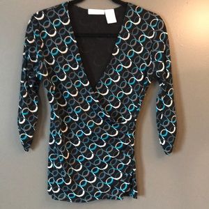Worthington Blue/Gray top w/ V-Neck Cross Front